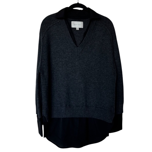 Brochu Walker The Looker Layered V-neck top, Sz M  - Charcoal Grey and Black - Picture 1 of 9